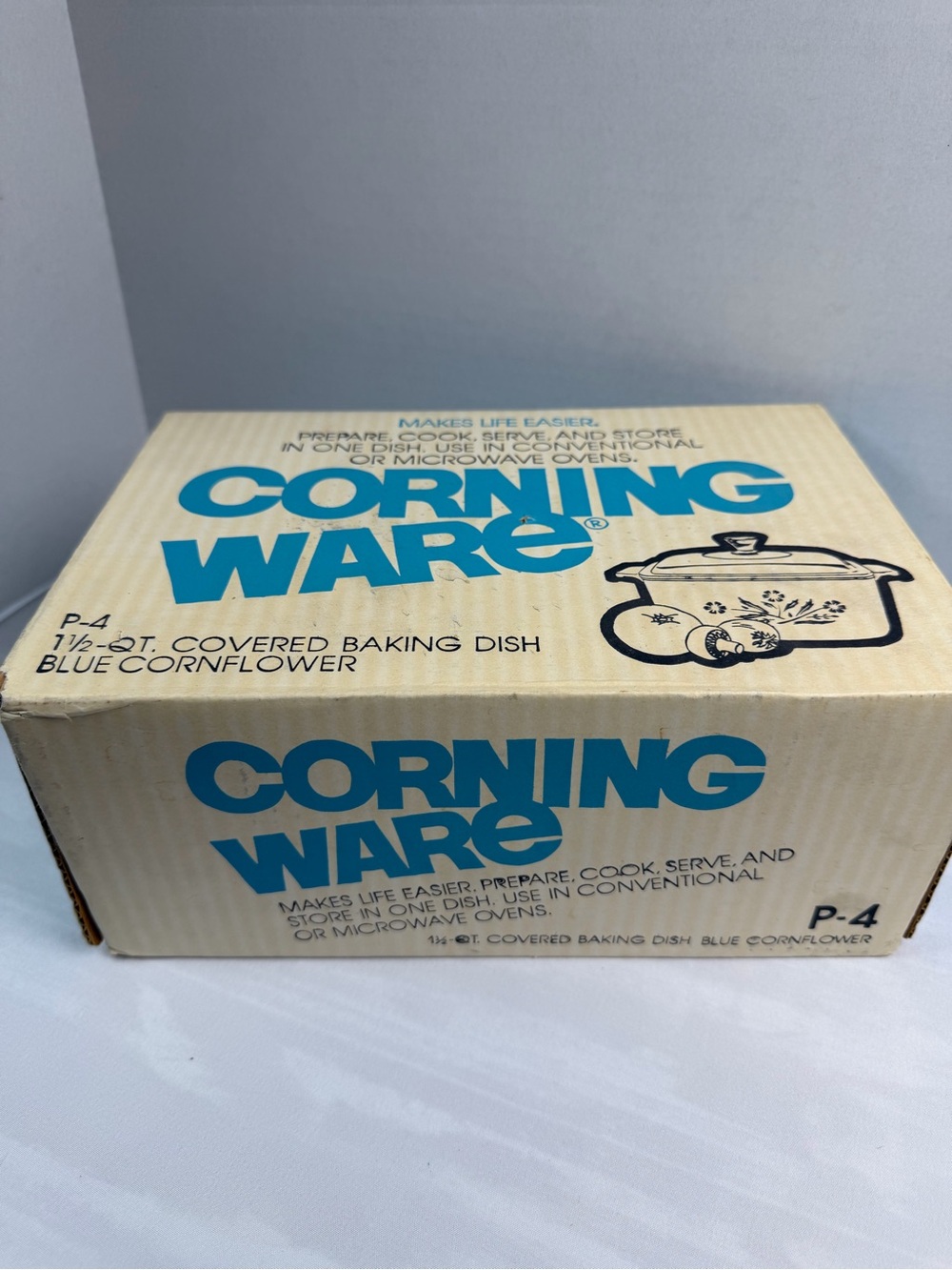 Vintage  Corning Ware 1 1/2 QUART 1960'S Cornflower Blue Set In Box P-4 UNUSED - Picture 2 of 5
